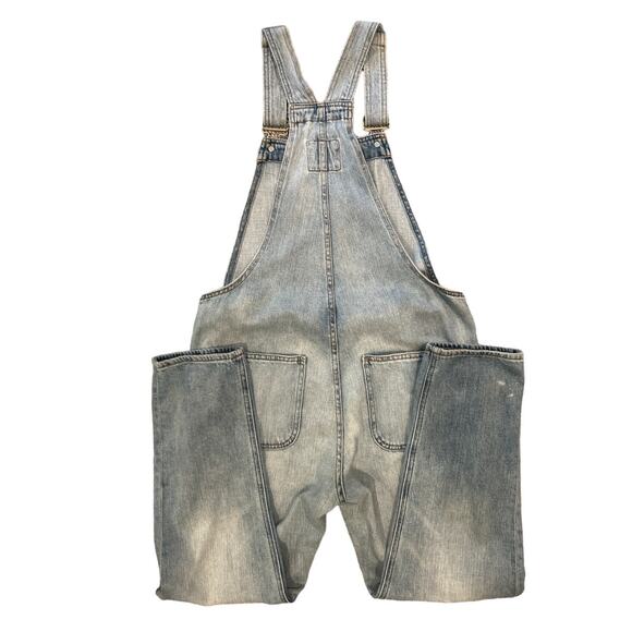 GAP 100% Cotton Light Wash Distressed Denim Overalls S grunge 90s streetwear - Picture 2 of 7